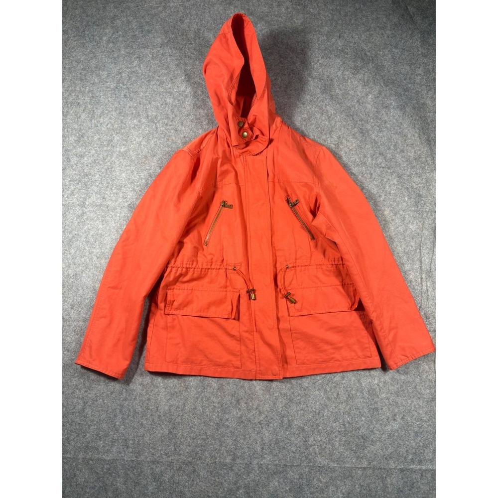 Liz & CO Petite Women's Jacket Size PS‎ Cinch Waist Orange Lined Hooded